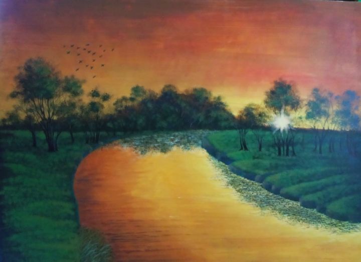 Peinture intitulée "Dream Sunset" par Sudarshan Goswami Sonu, Œuvre d'art originale, Acrylique