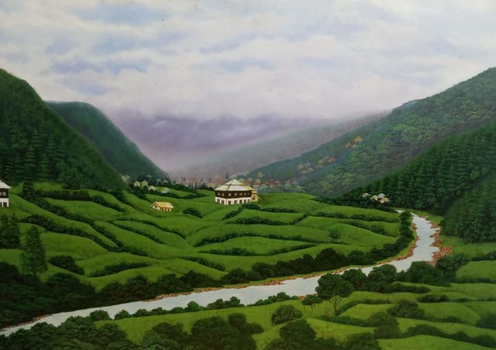 Peinture intitulée "Mountain Paradise" par Sudarshan Goswami Sonu, Œuvre d'art originale, Acrylique