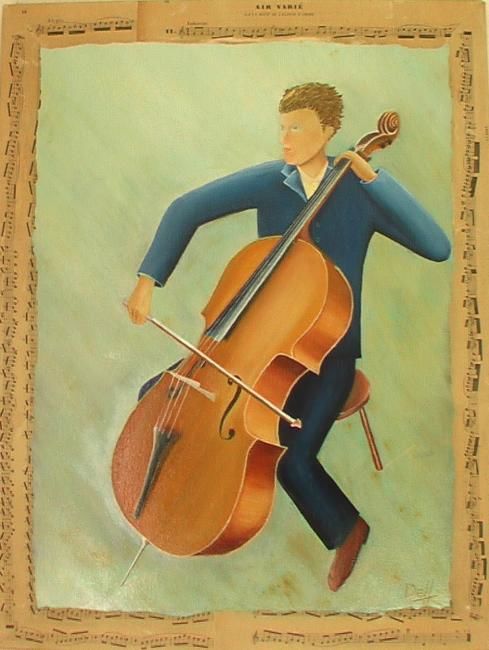 Painting titled "Violoncelliste" by Chantal Deffontaines, Original Artwork, Oil