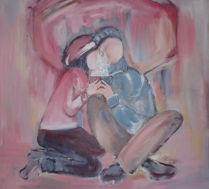 Schilderij getiteld "Roze paraplu." door Thea De Gier, Origineel Kunstwerk