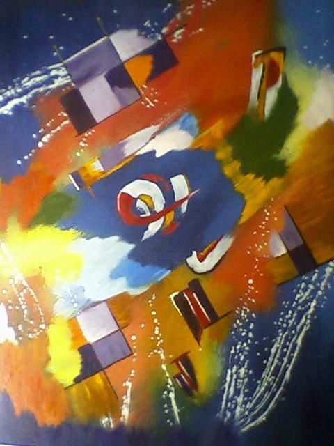 Painting titled "monde_fiesta" by Mounir Dehane, Original Artwork, Oil