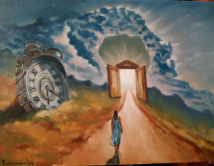 Painting titled "coming home" by Dejan Gulicoski, Original Artwork, Oil Mounted on Wood Stretcher frame
