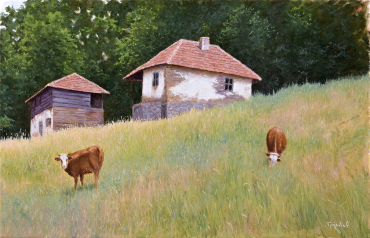 Painting titled "Pastoral" by Dejan Trajkovic, Original Artwork, Oil