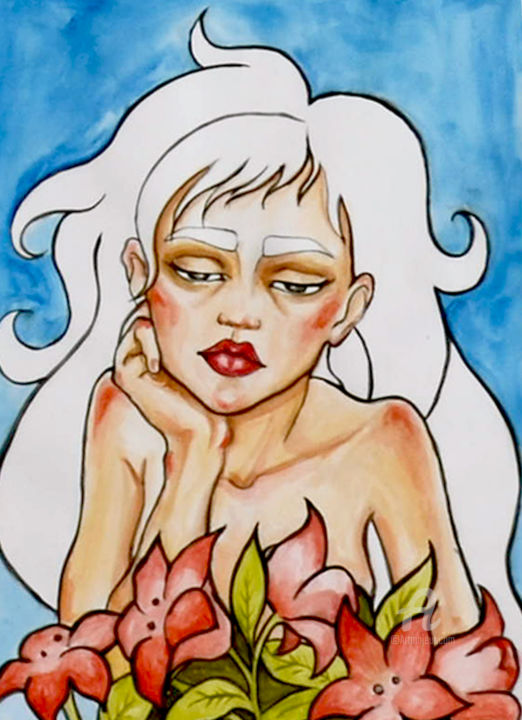 Painting titled "Daydreamin'" by Zmayoslawa, Original Artwork, Watercolor