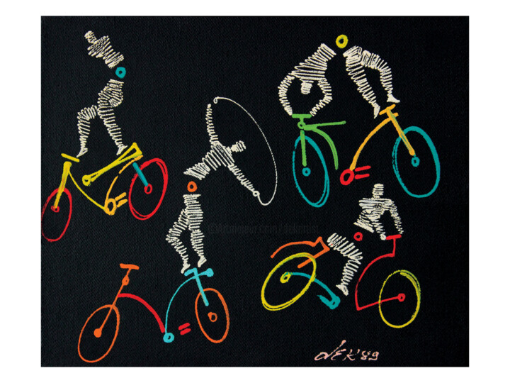 Painting titled "bikes-30x25cm-1989-…" by Dek, Original Artwork, Acrylic
