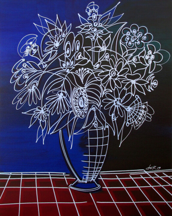 Painting titled "gray vase 80x100 cm…" by Dek, Original Artwork, Acrylic Mounted on Other rigid panel