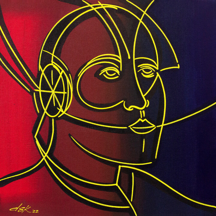 Painting titled "face II" by Dek, Original Artwork, Acrylic Mounted on Wood Stretcher frame