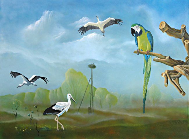 Peinture intitulée ""Lonely parrot"" par Don Valeri Grig De Kalaveras, Œuvre d'art originale, Huile