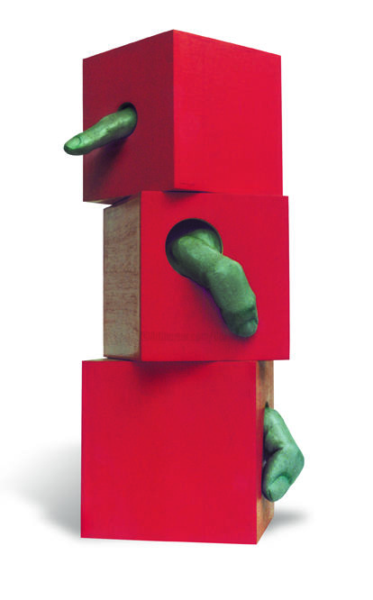 Sculpture intitulée "finger-s-box-20x20x…" par Dek, Œuvre d'art originale, Résine