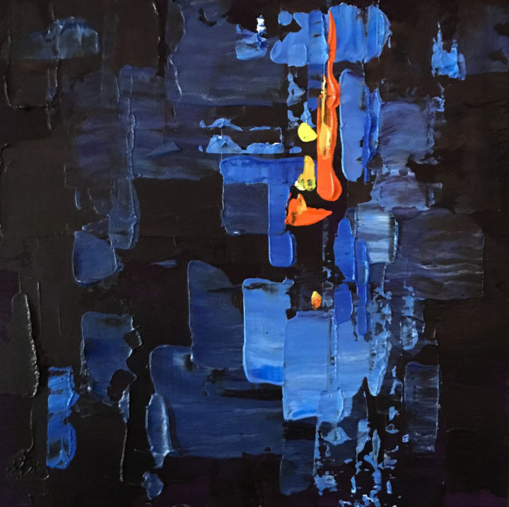 「indigo fire」というタイトルの絵画 Deke Wightmanによって, オリジナルのアートワーク, アクリル