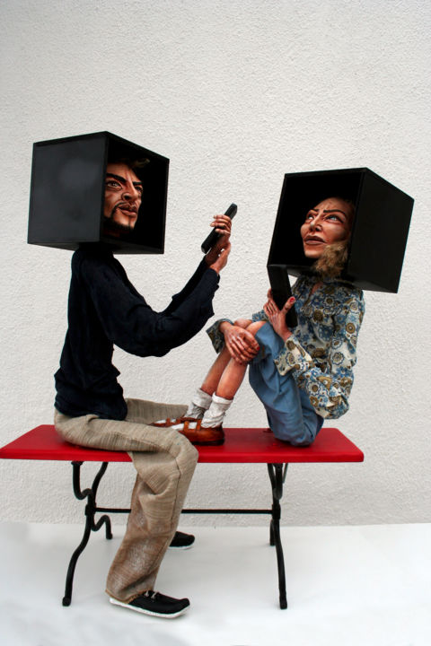 Skulptur mit dem Titel "Virtual lovers" von Dekoque, Original-Kunstwerk, Harz