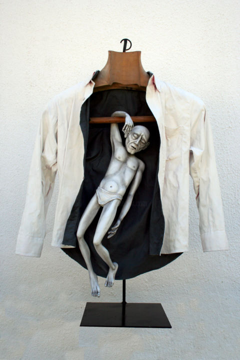 Skulptur mit dem Titel "Depression" von Dekoque, Original-Kunstwerk, Papier maché