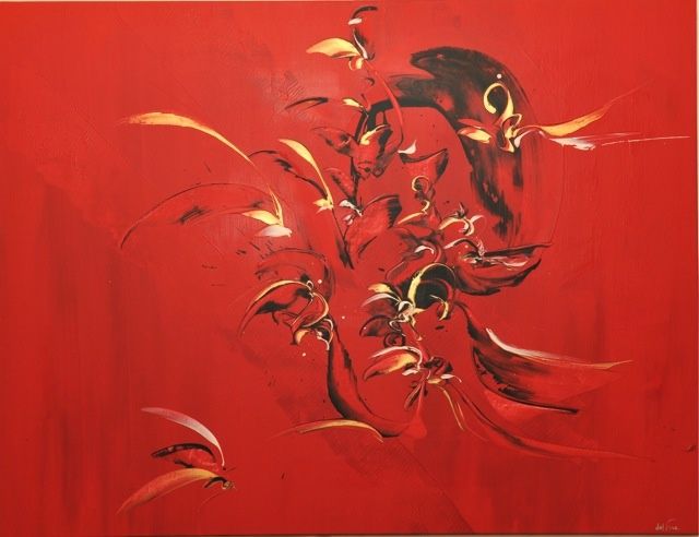 Painting titled "Envol Rouge" by Fine A. Del, Original Art,