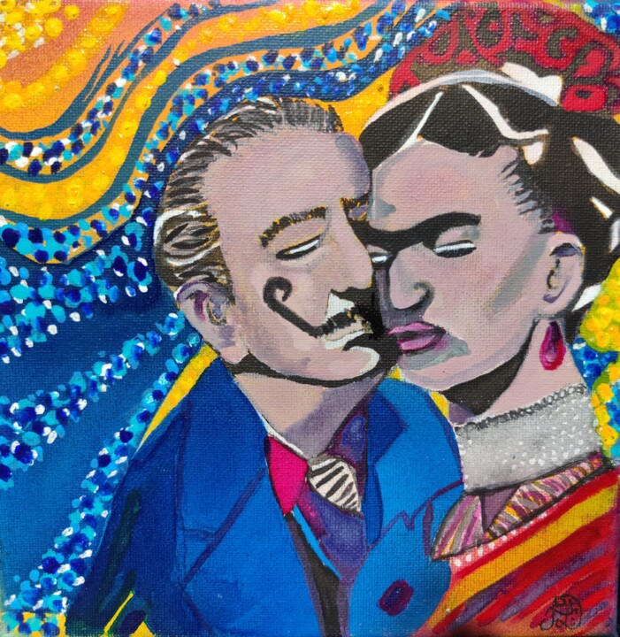 Картина под названием "Frida Kahlo et Salv…" - Artedelph, Подлинное произведение искусства, Акрил Установлен на Деревянная р…