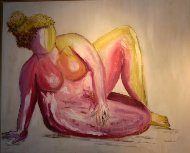 Painting titled "ROSE BONBON" by Joel Delafosse, Original Artwork, Oil