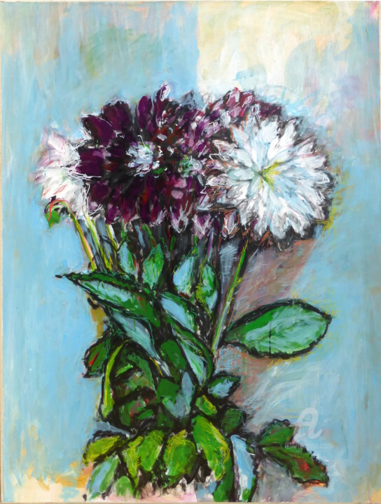 Painting titled "Fleur 5" by Remi Delaplace, Original Artwork, Acrylic Mounted on Wood Stretcher frame