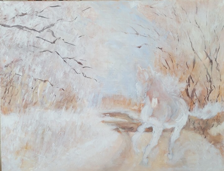 제목이 "Galop"인 미술작품 Christian Delavelle로, 원작, 아크릴 나무 들것 프레임에 장착됨