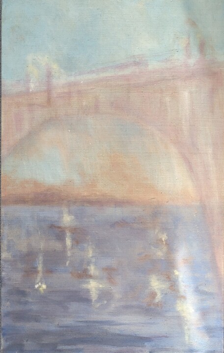 Картина под названием "Pont dans la brume…" - Christian Delavelle, Подлинное произведение искусства, Акрил Установлен на Дер…