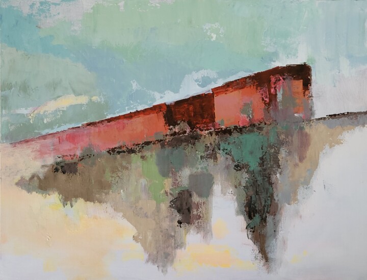 Картина под названием "Train rouge" - Christian Delavelle, Подлинное произведение искусства, Акрил Установлен на Деревянная…