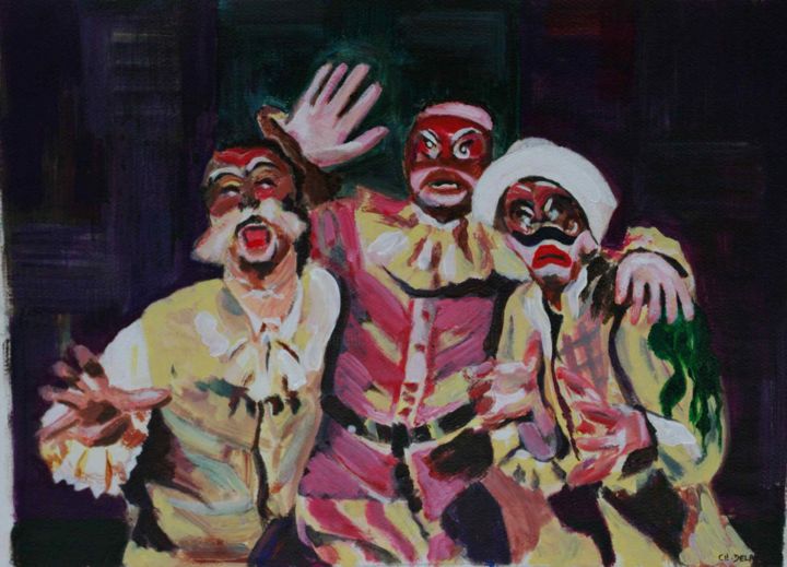 Peinture intitulée "Comedia Dell'Arte 1" par Christian Delavelle, Œuvre d'art originale, Acrylique