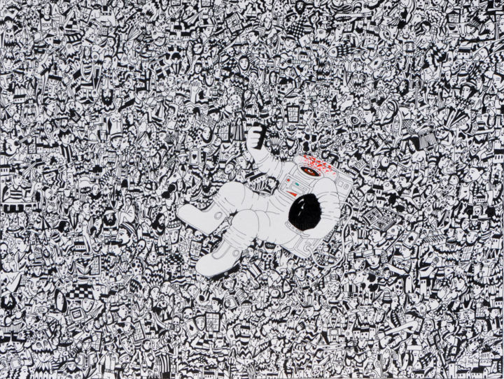 Dibujo titulada "Explotando las redes" por Juan Del Balso, Obra de arte original, Tinta