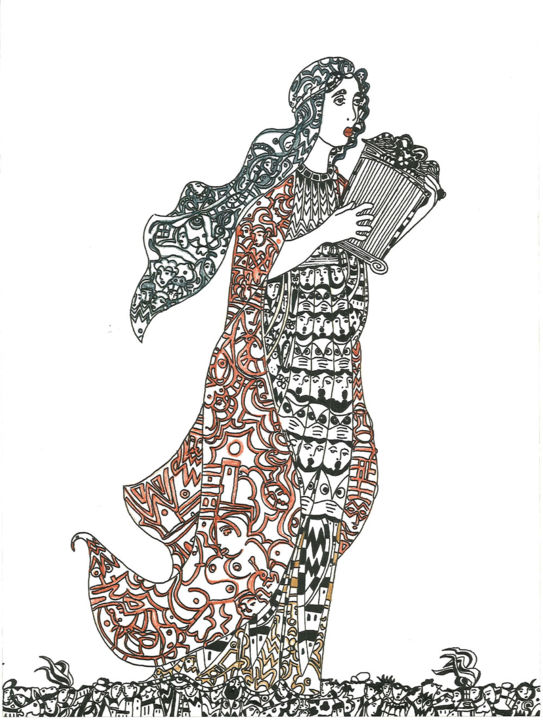 Dibujo titulada "Cuerdas I de la ser…" por Juan Del Balso, Obra de arte original, Tinta