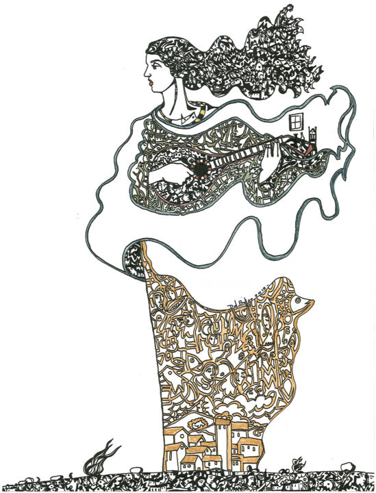 Dibujo titulada "Cuerdas II de la se…" por Juan Del Balso, Obra de arte original, Tinta