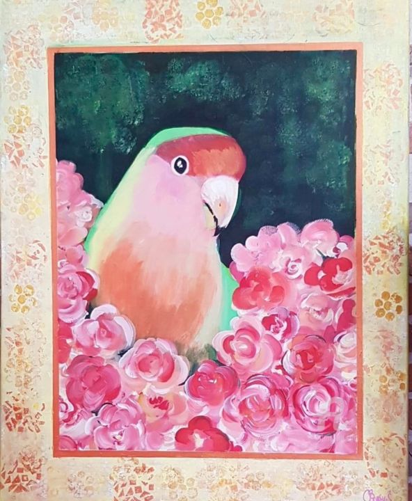 Painting titled "perroquet rose.jpeg" by Corinne Bonsens, Original Artwork, Acrylic