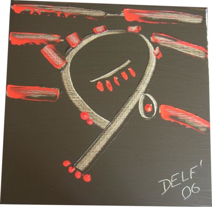Peinture intitulée "Femme à rayures rou…" par Delf, Œuvre d'art originale