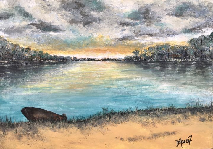 Schilderij getiteld "Lac d’ Hossegor." door Delphine Orset Guerry, Origineel Kunstwerk, Acryl