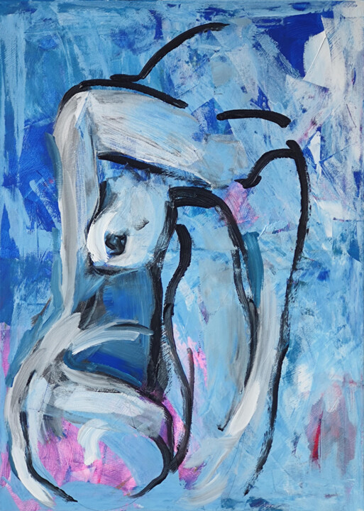 Pintura titulada "Blue Act" por Delfina Petkow, Obra de arte original, Acrílico