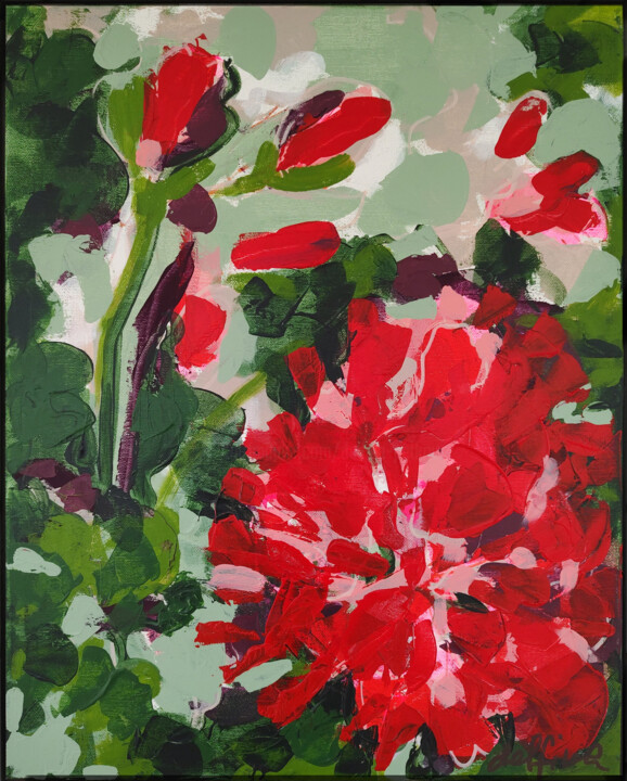 Painting titled "Red Flowers III" by Delfina Petkow, Original Artwork, Acrylic