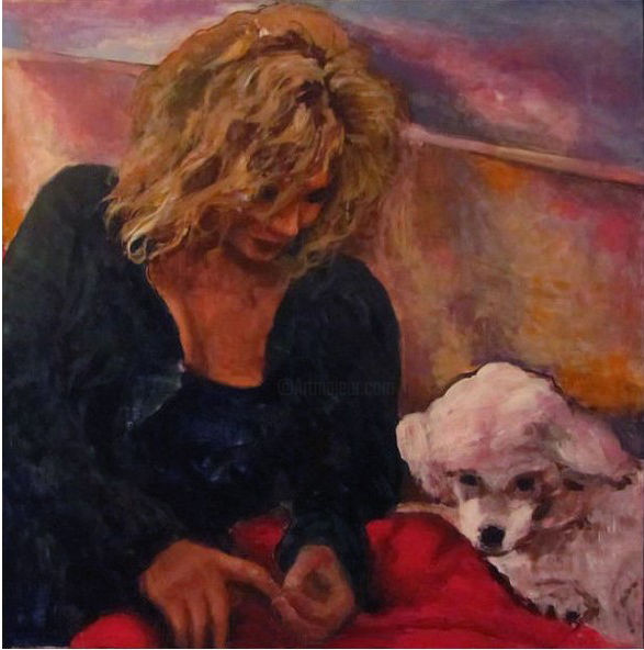 Pintura intitulada "Lady and dog" por Roberto Del Frate, Obras de arte originais