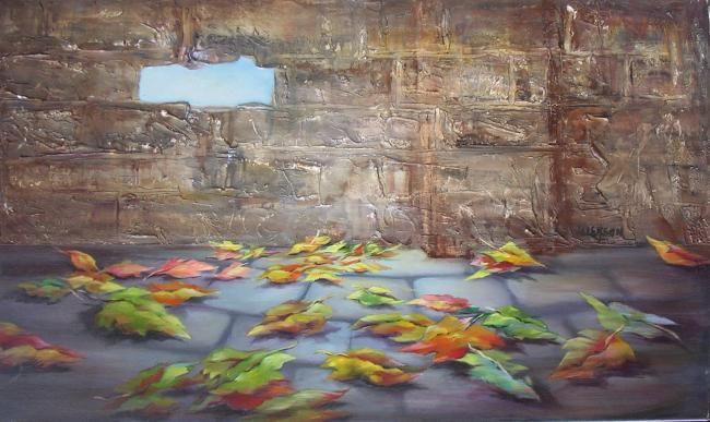 Pintura titulada "Hojas al viento" por Delia Velekson, Obra de arte original, Oleo