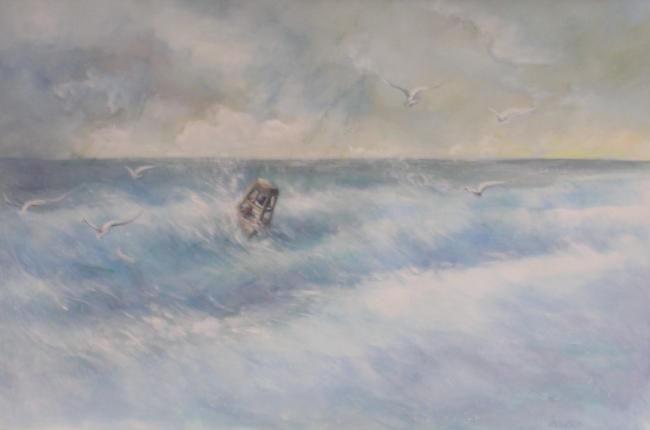 Painting titled "Contra viento y mar…" by Delia Velekson, Original Artwork, Oil