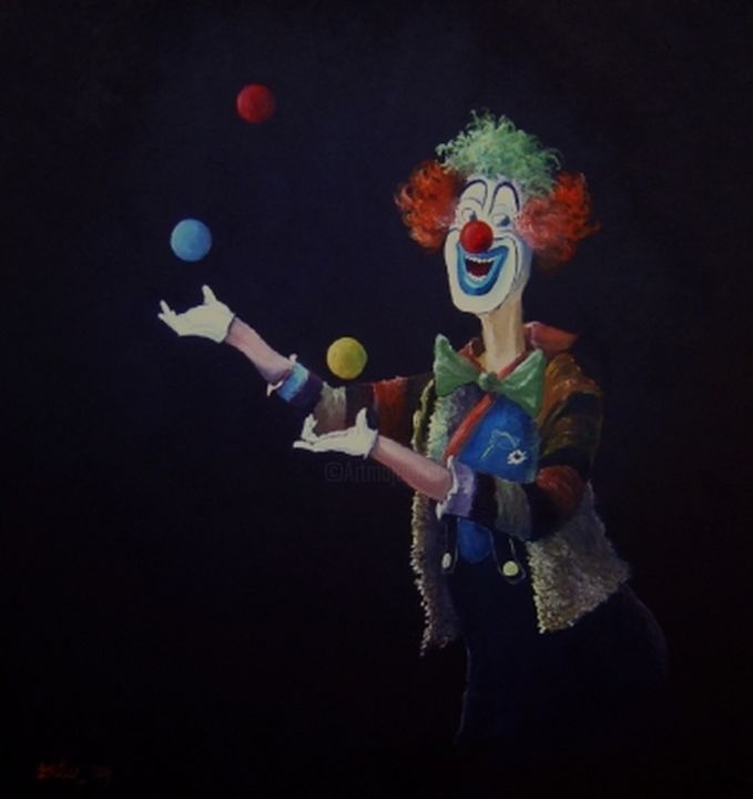Painting titled "Le clown jongleur.j…" by Délice, Original Artwork