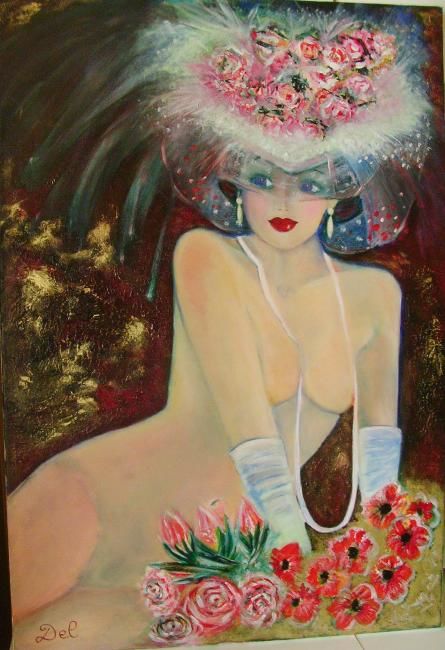 Peinture intitulée "La femme au chapeau" par Stéphanie Del, Œuvre d'art originale, Huile