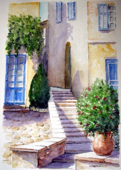 Painting titled "Escalier de provence" by Jean-Marie Delmann, Original Artwork
