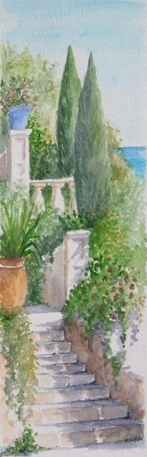 Painting titled "L'Escalier fleuri" by Jean-Marie Delmann, Original Artwork