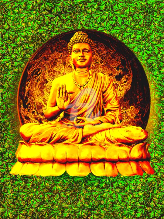 Digitale Kunst mit dem Titel "Buddha" von Delmv, Original-Kunstwerk, Digitale Malerei