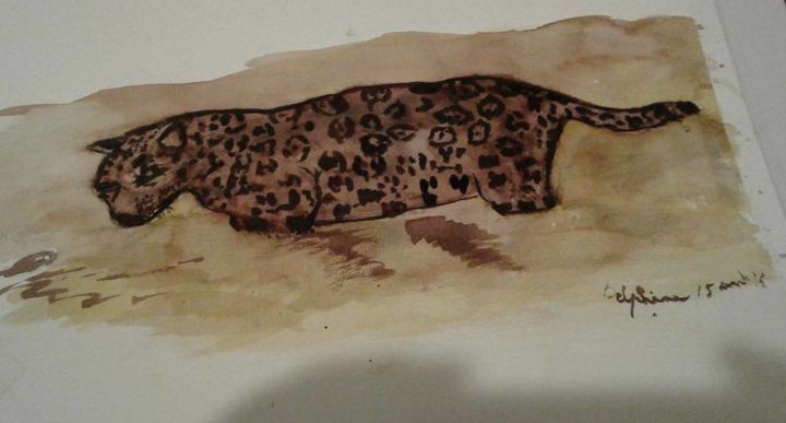 Painting titled "jaguar brou de noix" by Delph Vercalsteren, Original Artwork