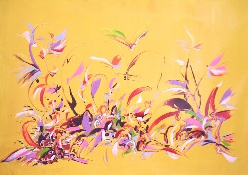 Painting titled "yellow summer" by Delphine Bernard, Original Artwork, Oil