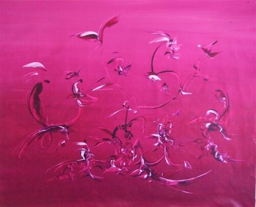 Painting titled "overthepink 1" by Delphine Bernard, Original Artwork, Oil