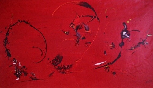 Painting titled "China Red 1" by Delphine Bernard, Original Artwork, Oil