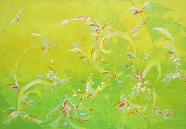 Painting titled "Green Spring" by Delphine Bernard, Original Artwork, Oil