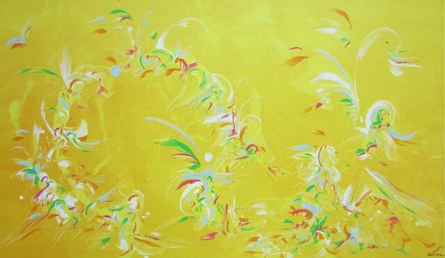 Painting titled "Yellow Spring" by Delphine Bernard, Original Artwork, Oil