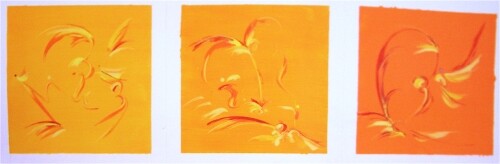「Orange Triptyque」というタイトルの絵画 Delphine Bernardによって, オリジナルのアートワーク, オイル