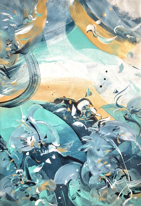 Malarstwo zatytułowany „SURFING THE STORM” autorstwa Delphine Bernard, Oryginalna praca, Akryl Zamontowany na Drewniana rama…