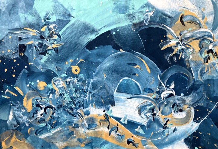 Malerei mit dem Titel "SPACE WAVES" von Delphine Bernard, Original-Kunstwerk, Acryl Auf Keilrahmen aus Holz montiert