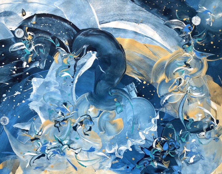 Картина под названием "COSMIC WAVES II" - Delphine Bernard, Подлинное произведение искусства, Акрил Установлен на Деревянная…